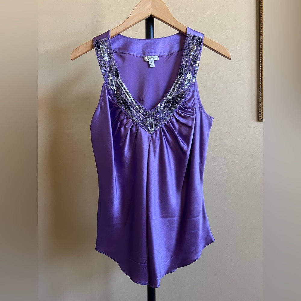 Cache Top Vintage Silk Jazz Age Blouse Sleeveless Sequined Amethyst Size M - Picture 6 of 16